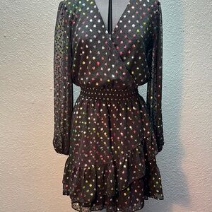INC International Concepts Black Metallic Polka Dot Dress Small